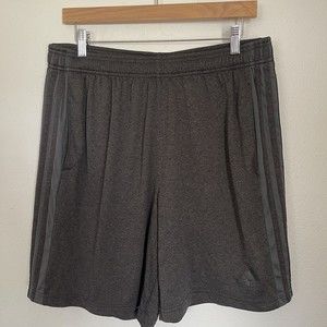 Adidas Men Activewear Shorts Dark Gray Logo Elastic Waist Pockets Size XL
